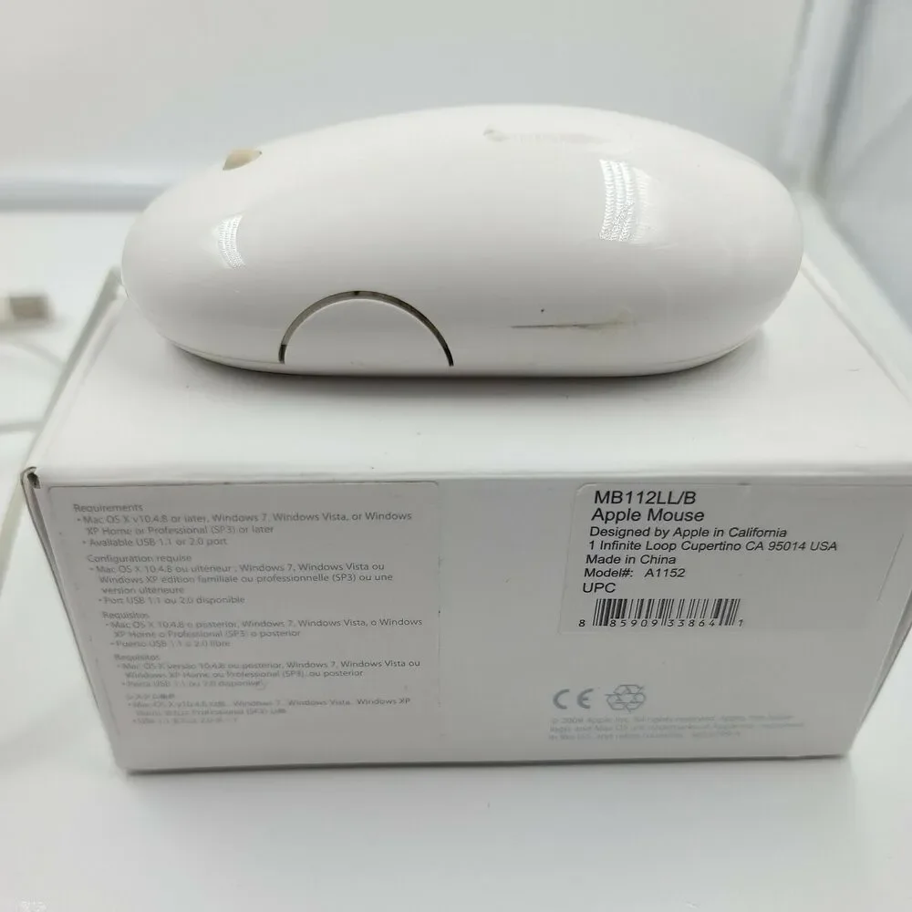 Apple MB112LL/B Optical Wired Mouse With Box - Tested And Works
